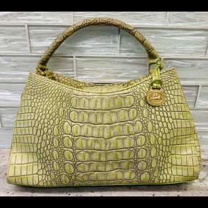 Brahmin Croc Embossed green Yellow Leather Handbag